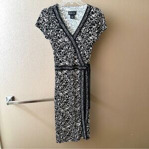 Style & Co Black & Cream Faux Wrap Midi Dress